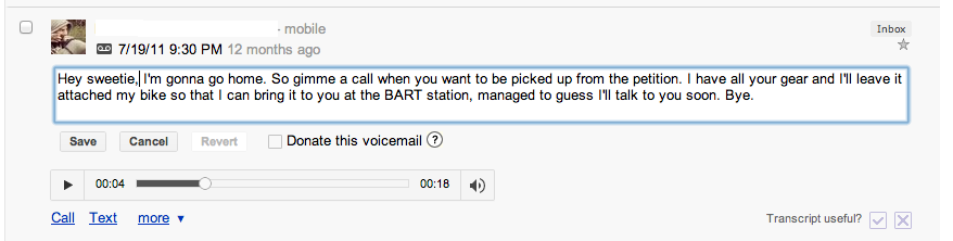 Google Voice user interface allows someone to edit message with correct transcription